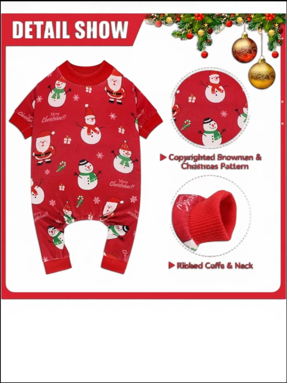 Pet Red Holiday Snowman Pajamas